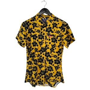 Dixxon Aloha Series Button Down Shirt Yellow Hawaiian Women's Large